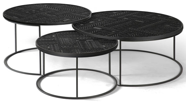 Teak Tabwa round nesting coffee table set